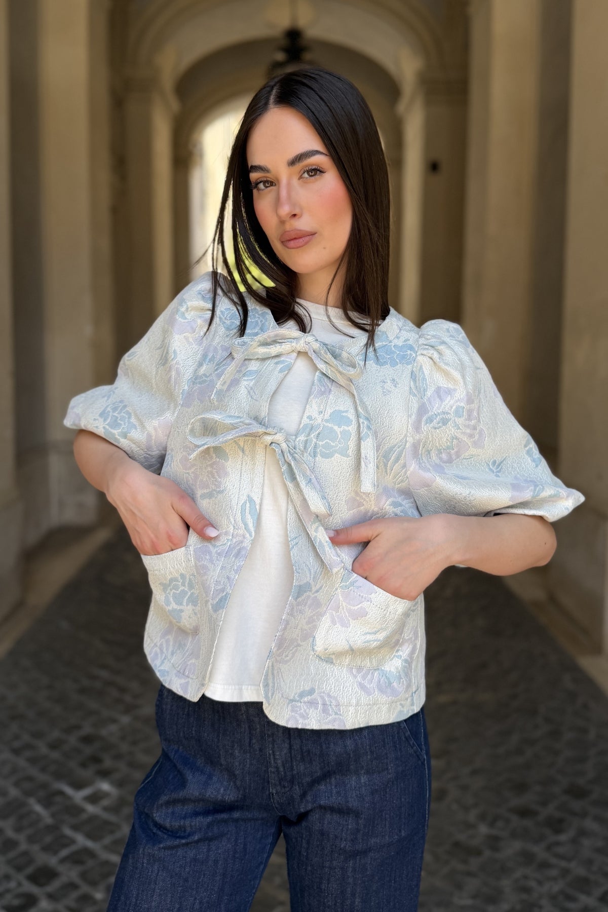FLOW - giacca jacquard - CELESTE