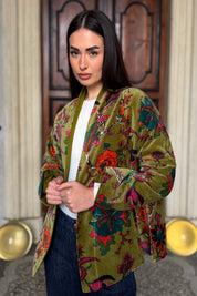 ARTEFILIA-MILANO - giacca uma velluto stampato - GARDA OLIVA