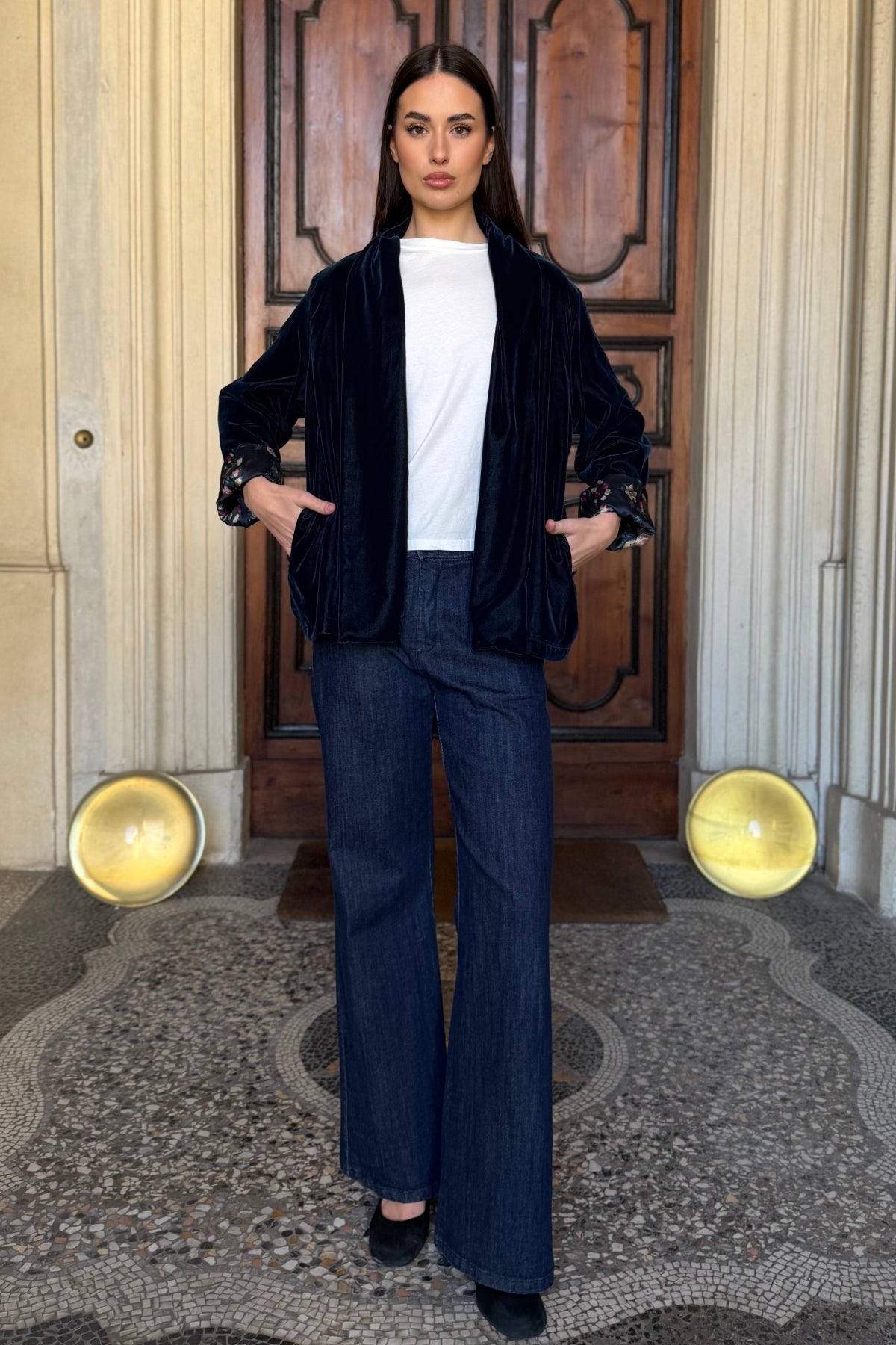 WU-SIDE - giacca kimono velluto - BLUE