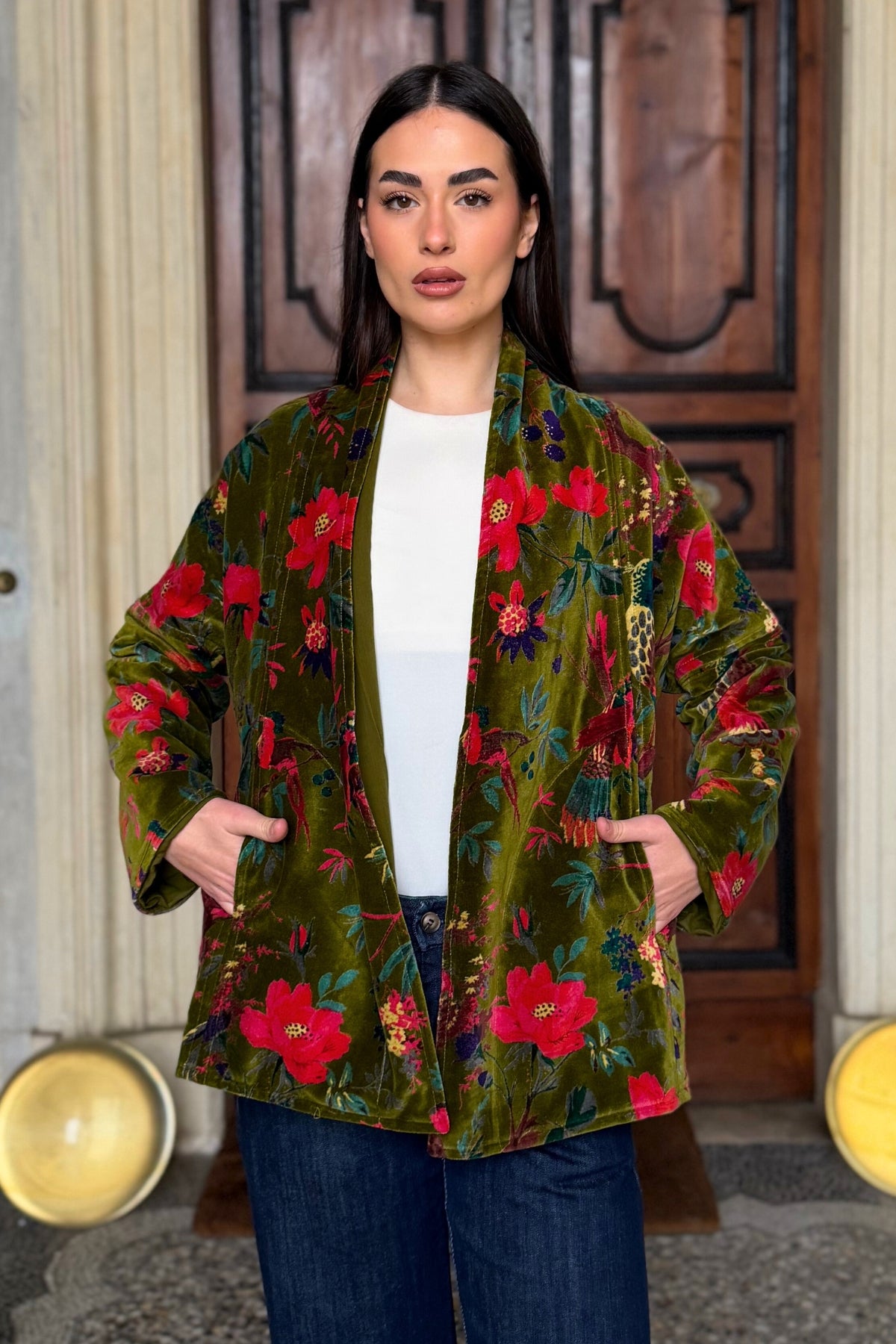 ARTEFILIA-MILANO - giacca uma velluto stampato - RAVELLO VERDE