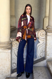 FLOW - giacca kimono mosaico viscosa - CAFFE