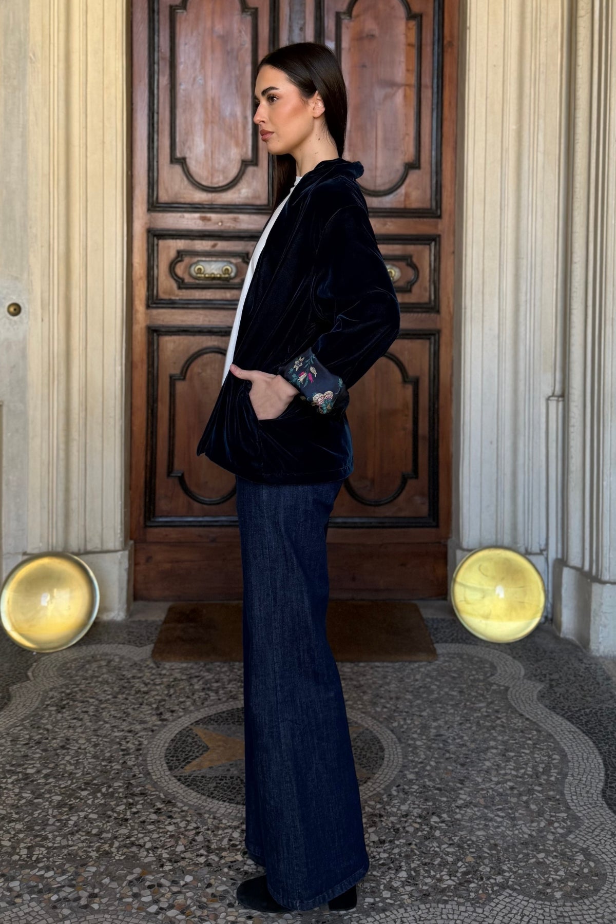 WU-SIDE - giacca kimono velluto - BLUE