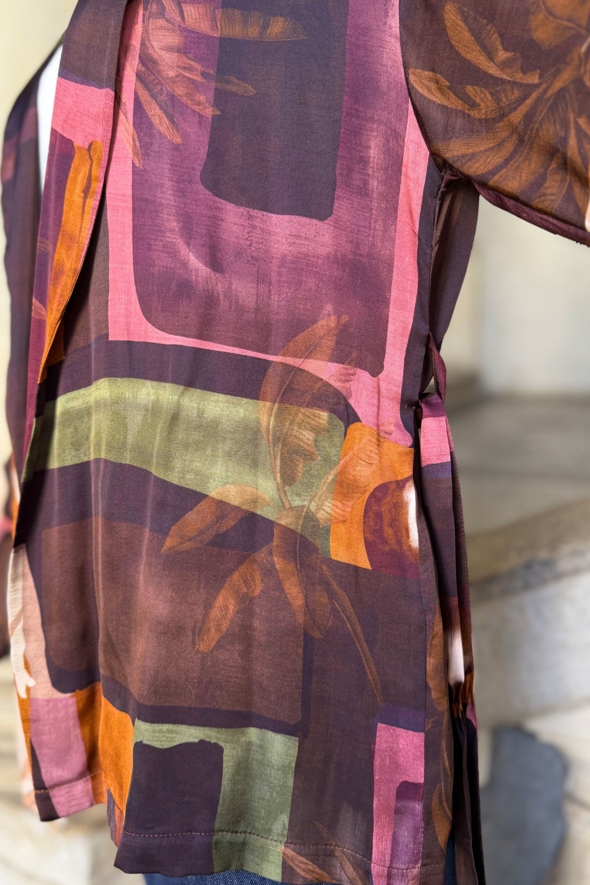 FLOW - giacca kimono mosaico viscosa - CAFFE