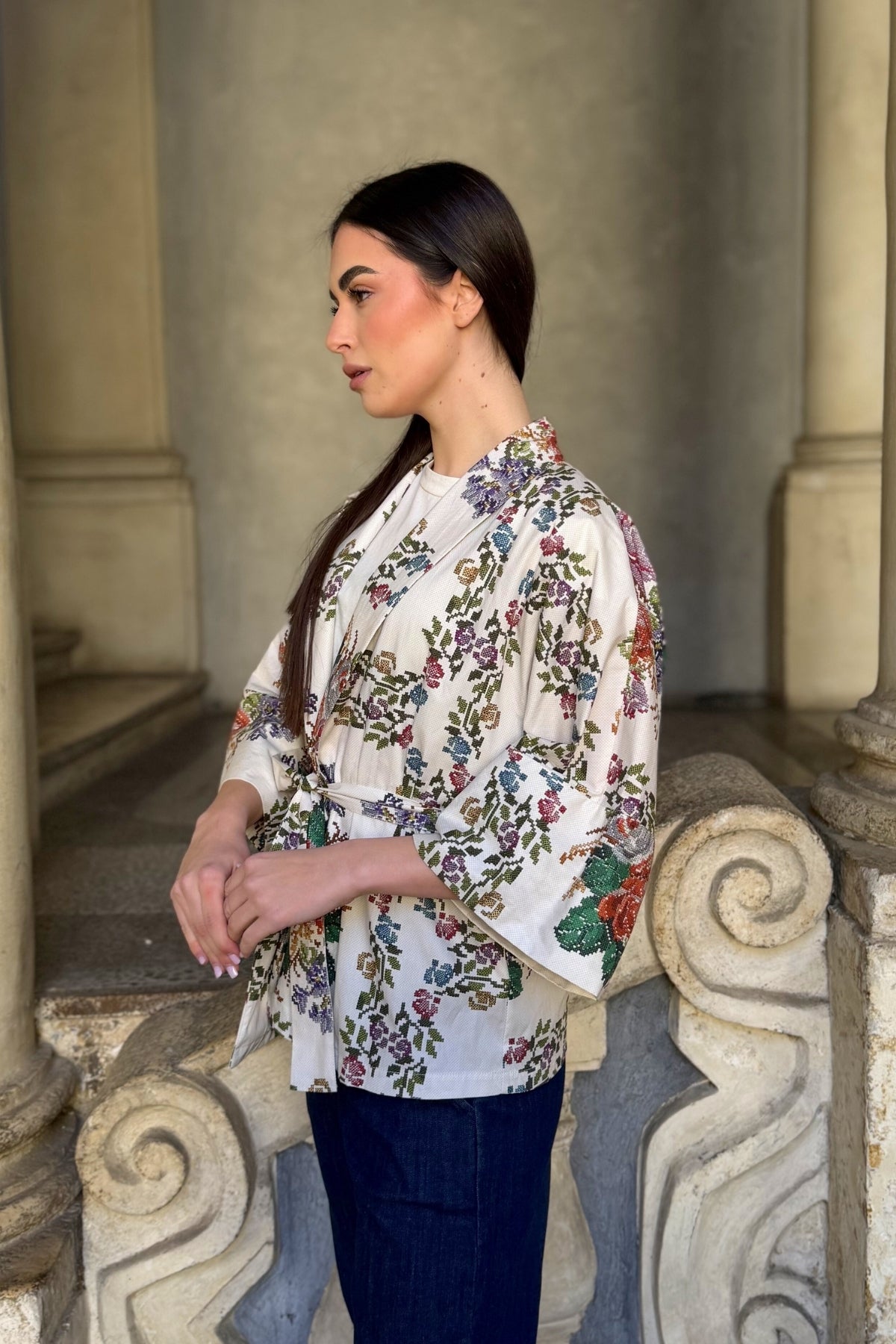 ARTEFILIA-MILANO - giacca kimono peonia - BIANCO
