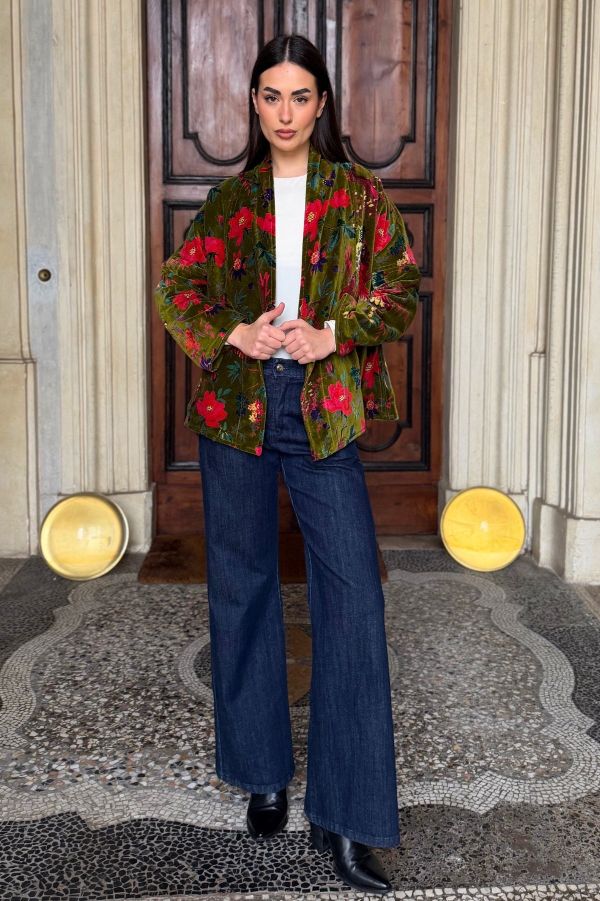 ARTEFILIA-MILANO - giacca uma velluto stampato - RAVELLO VERDE