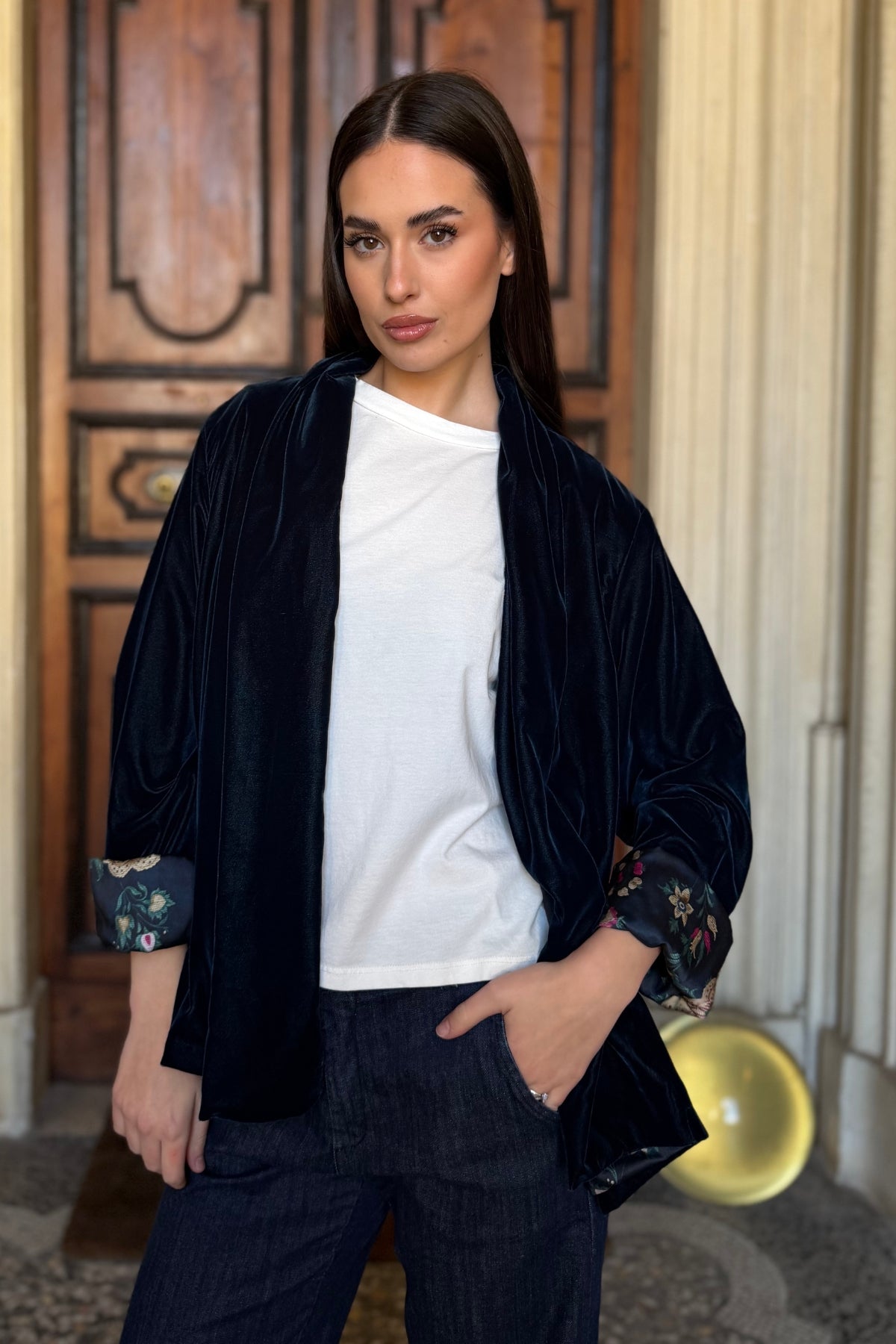 WU-SIDE - giacca kimono velluto - BLUE