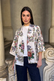ARTEFILIA-MILANO - giacca kimono peonia - BIANCO