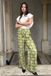 WU-SIDE - pantalone jaquard viscosa - CREMA VERDE