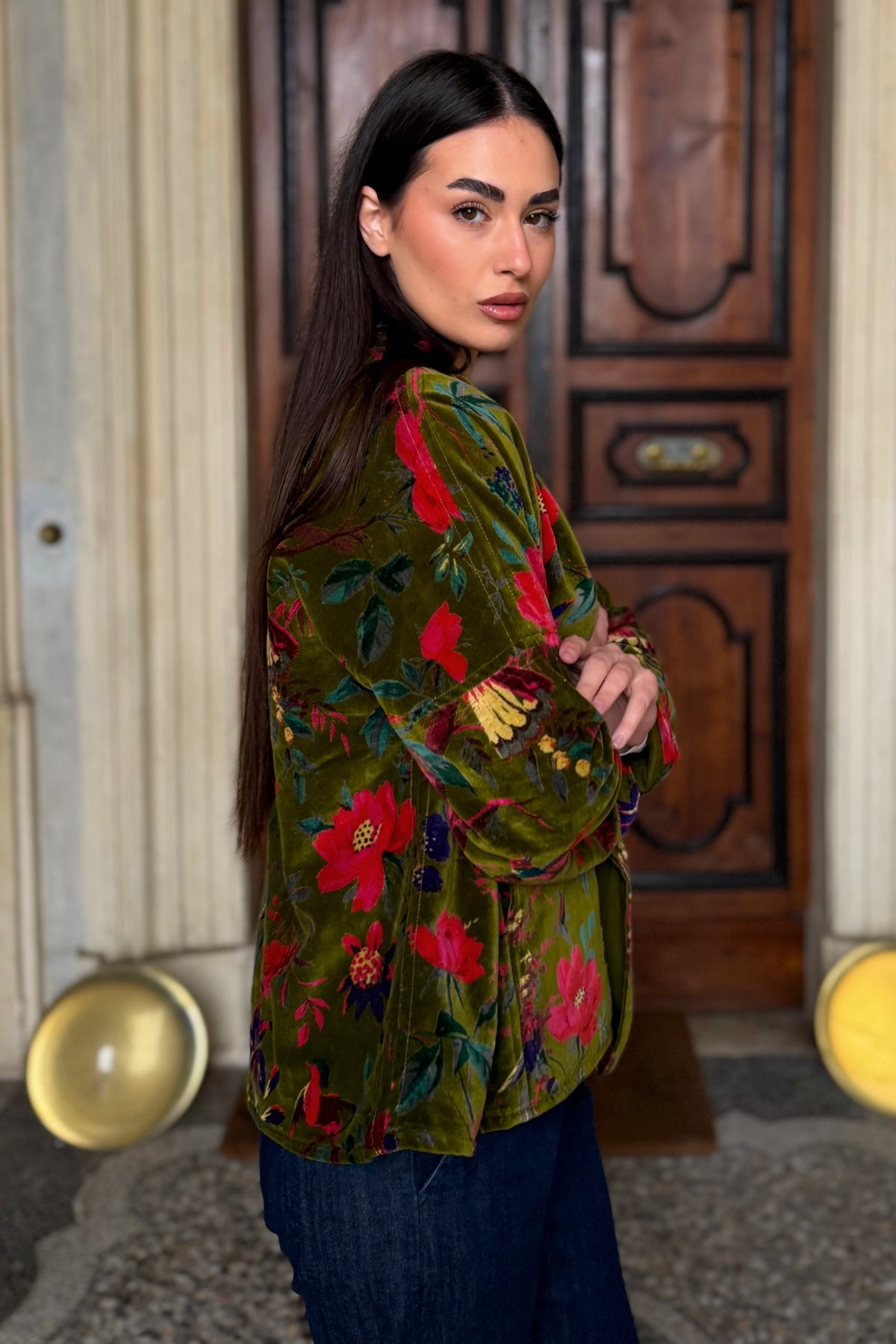 ARTEFILIA-MILANO - giacca uma velluto stampato - RAVELLO VERDE