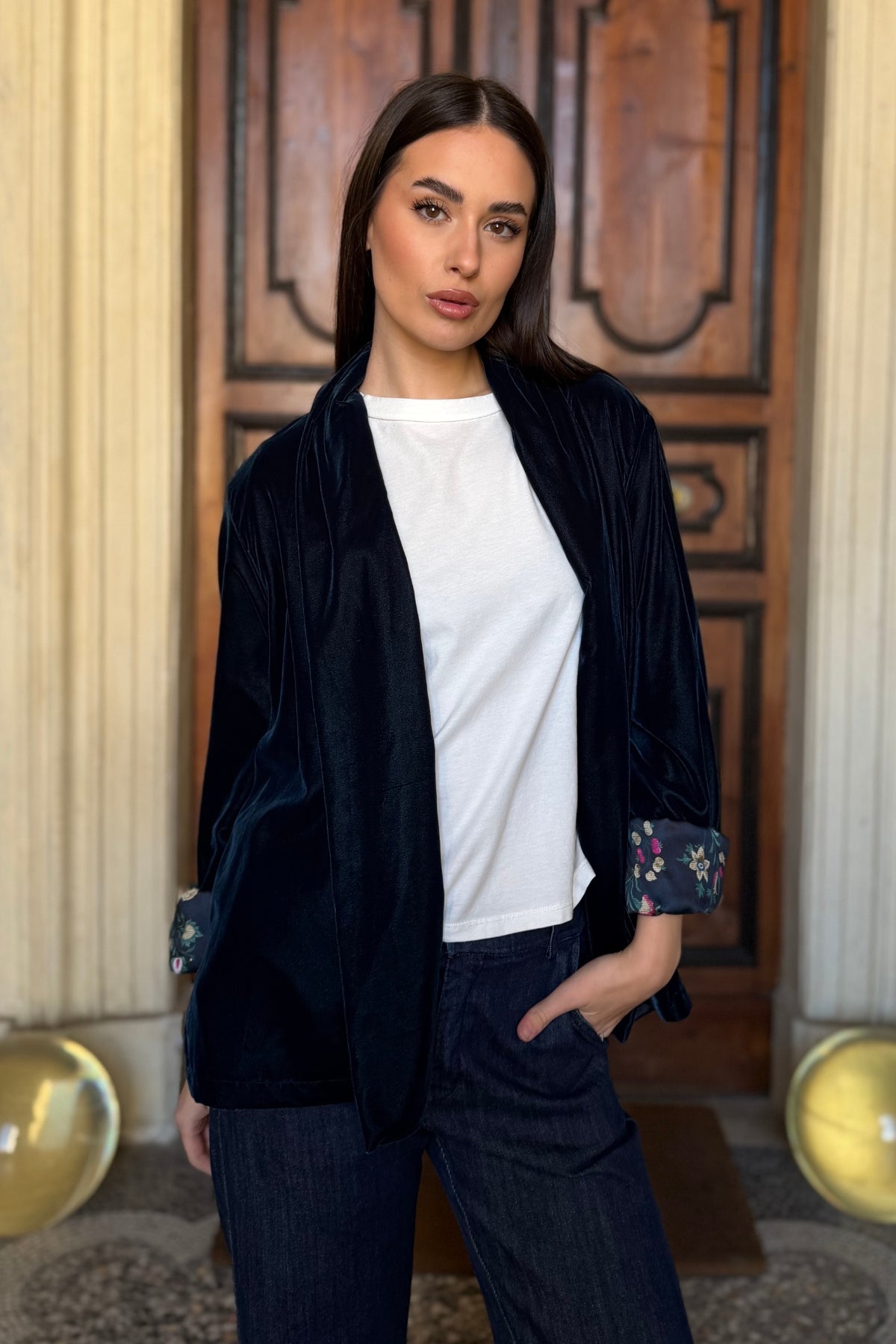 WU-SIDE - giacca kimono velluto - BLUE