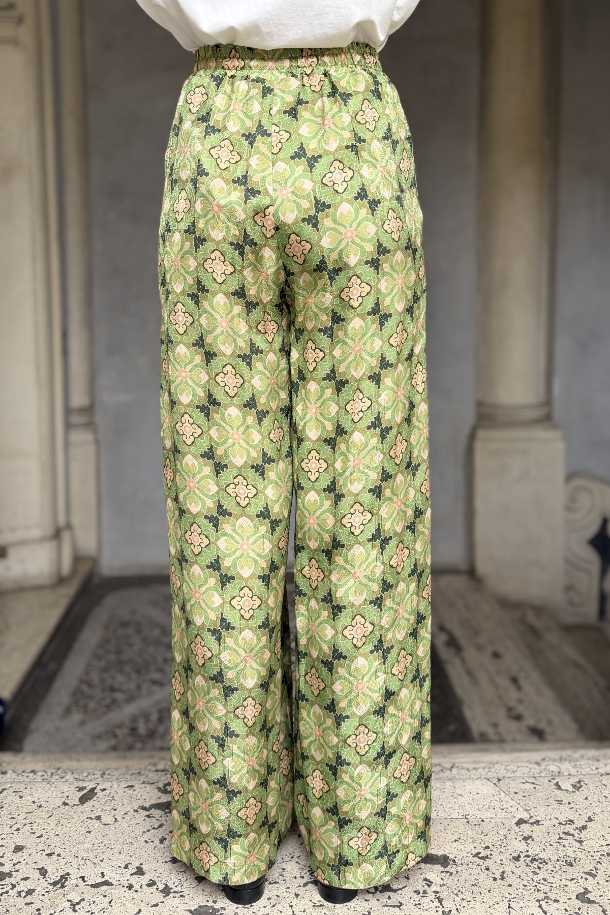 WU-SIDE - pantalone jaquard viscosa - CREMA VERDE