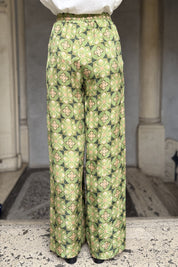 WU-SIDE - pantalone jaquard viscosa - CREMA VERDE