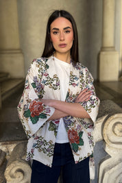ARTEFILIA-MILANO - giacca kimono peonia - BIANCO