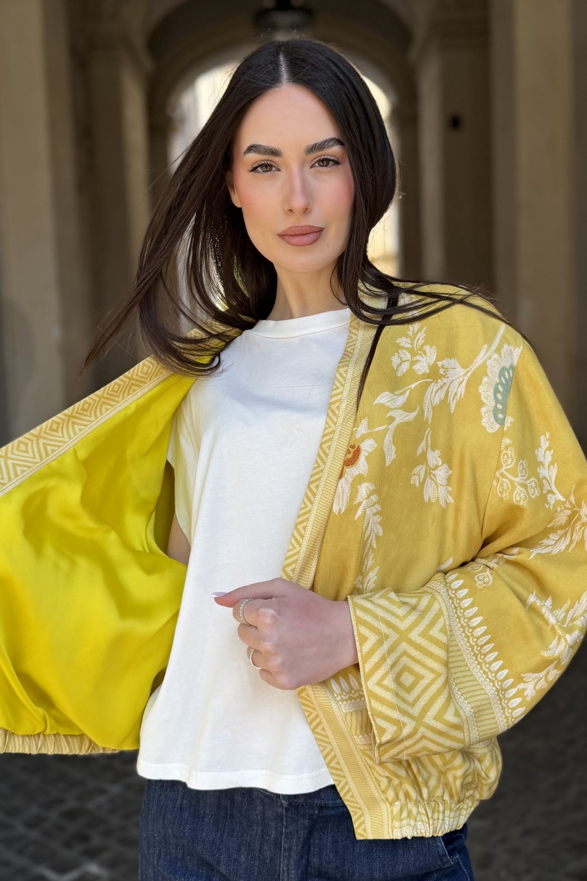 WU-SIDE - giacca kimono viscosa - GIALLO
