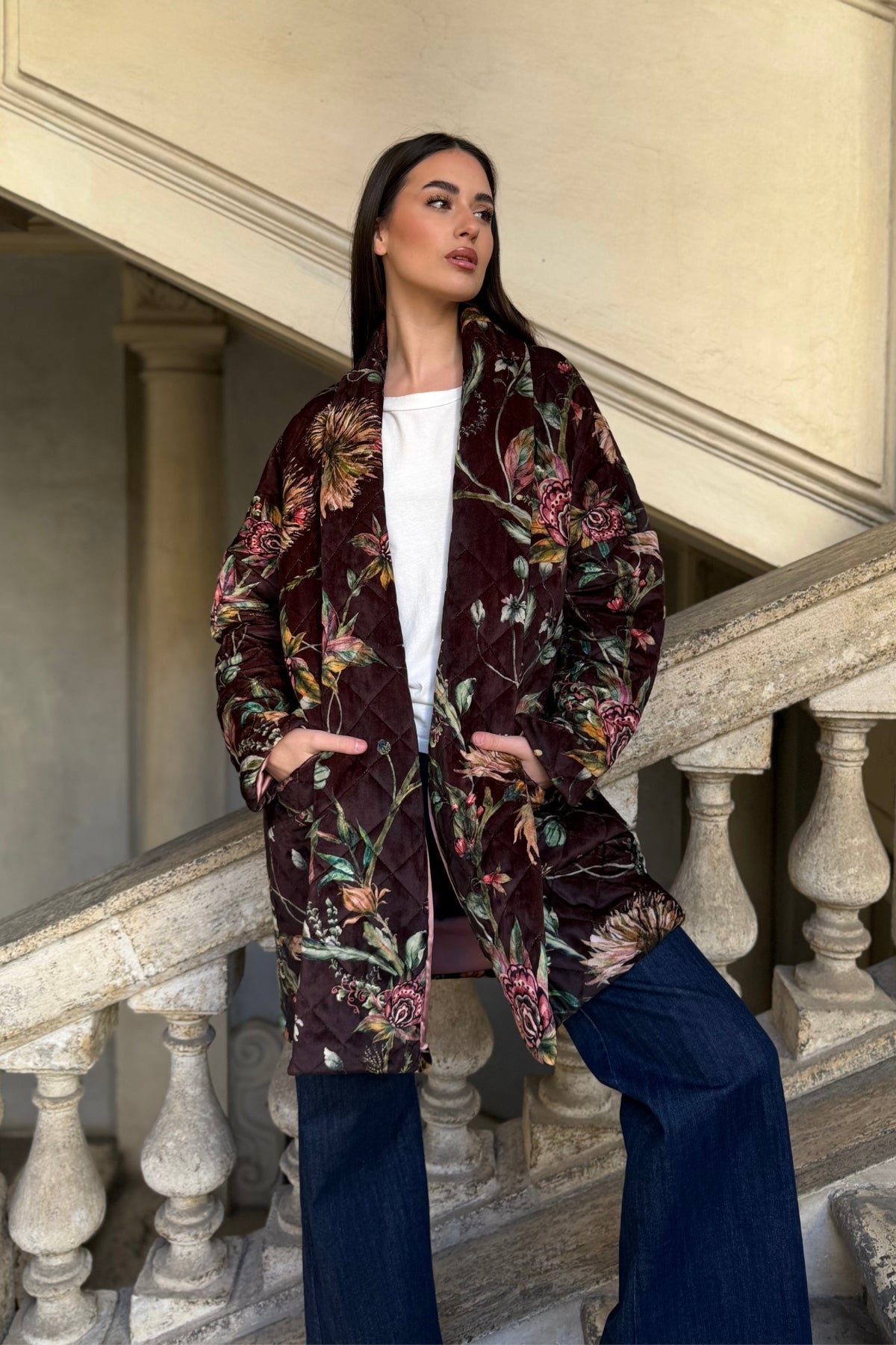 FLOW - kimono velluto paris - marrone flower