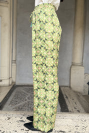 WU-SIDE - pantalone jaquard viscosa - CREMA VERDE