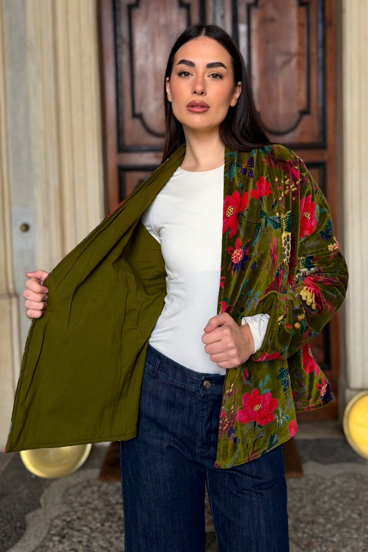 ARTEFILIA-MILANO - giacca uma velluto stampato - RAVELLO VERDE