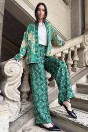 WU-SIDE - pantalone jaquard viscosa - SMERALDO