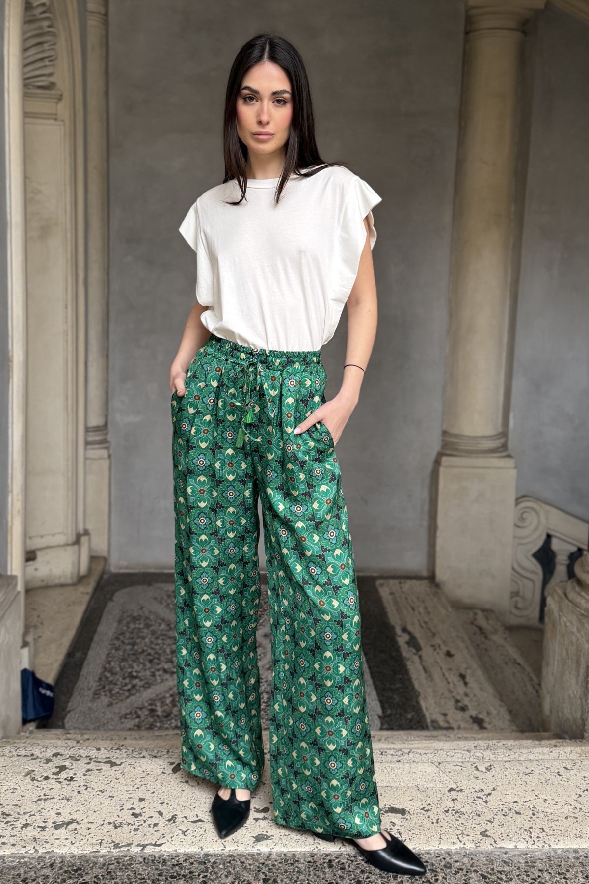 WU-SIDE - pantalone jaquard viscosa - SMERALDO