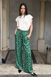 WU-SIDE - pantalone jaquard viscosa - SMERALDO