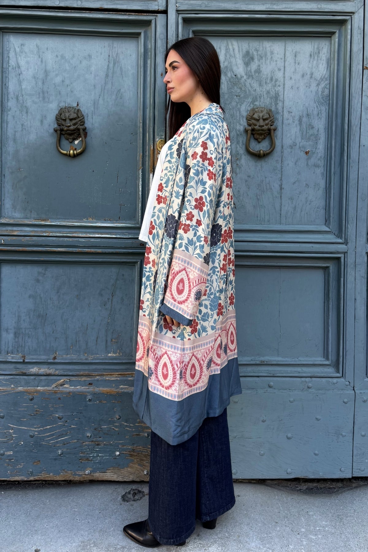 WU-SIDE - kimono mid viscosa - AZZURRO