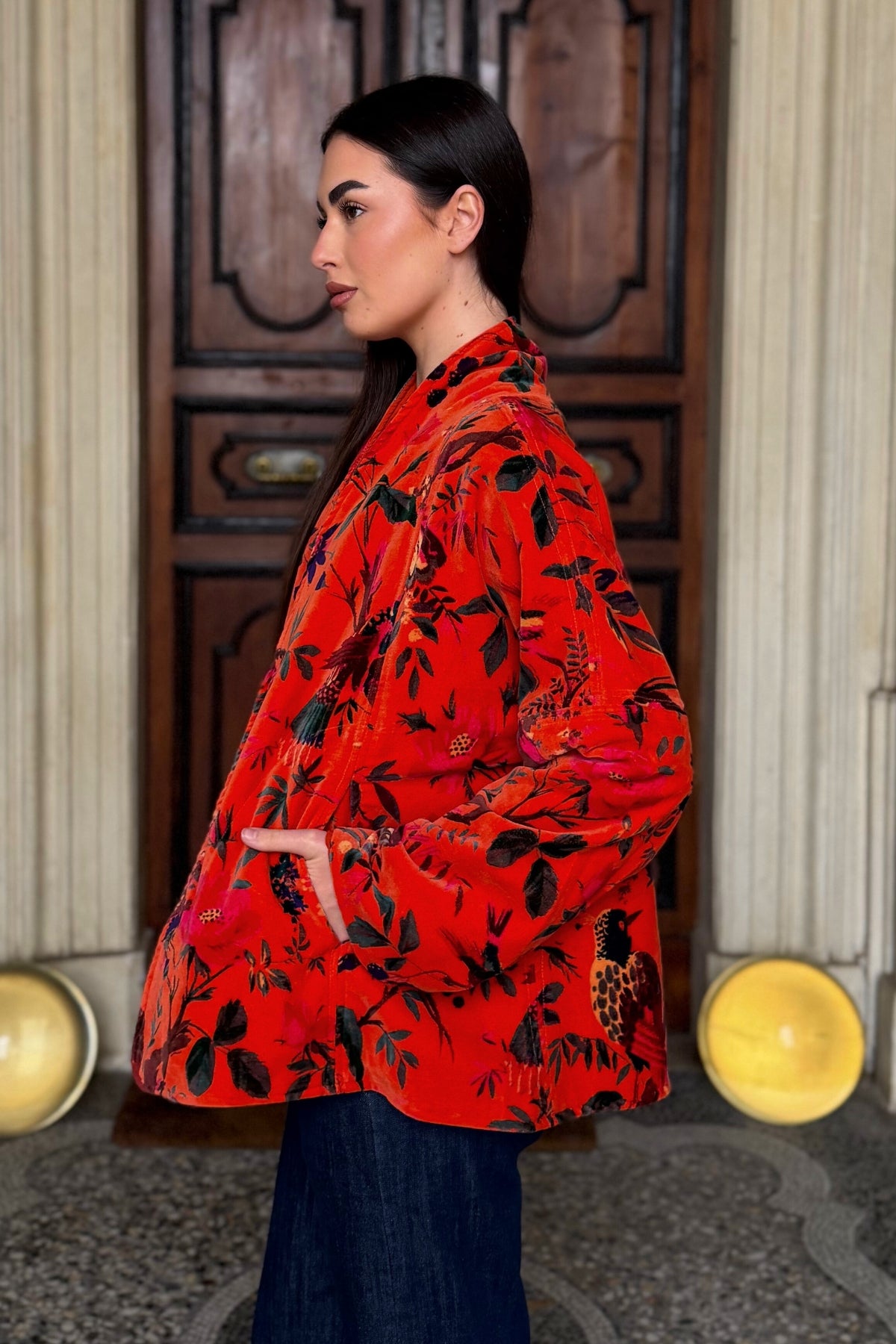 ARTEFILIA-MILANO - giacca uma velluto stampato - RAVELLO ARANCIO