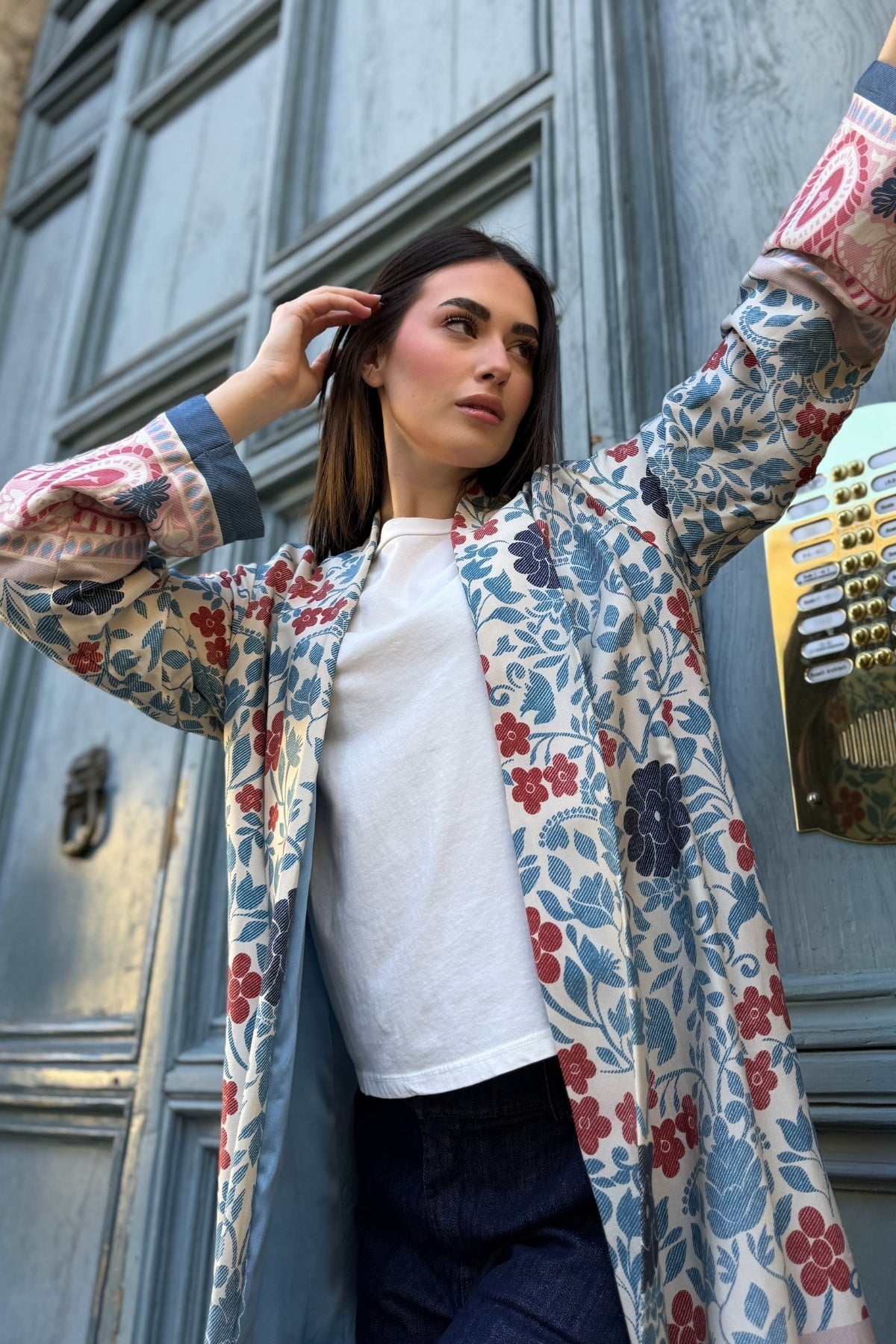 WU-SIDE - kimono mid viscosa - AZZURRO