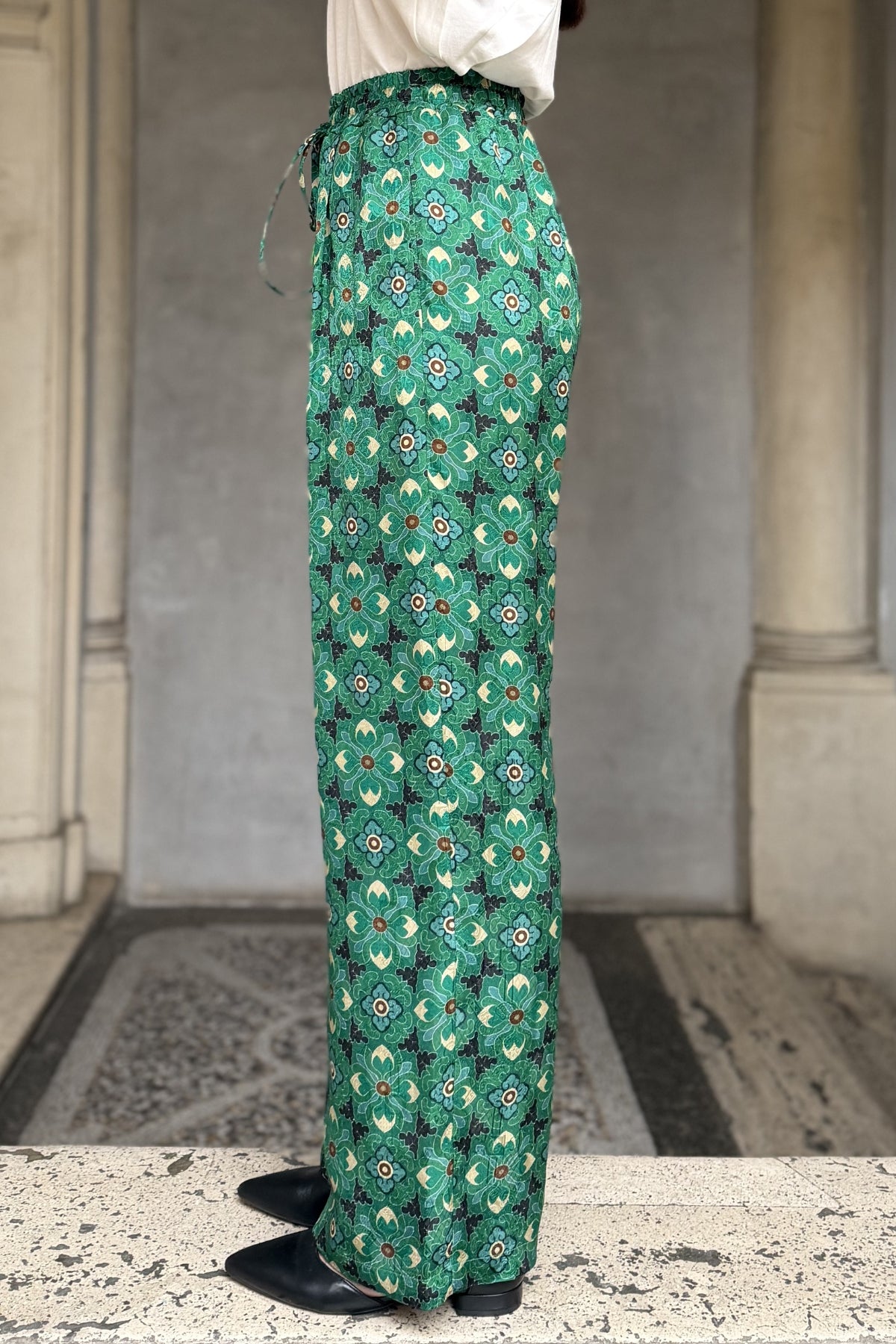 WU-SIDE - pantalone jaquard viscosa - SMERALDO