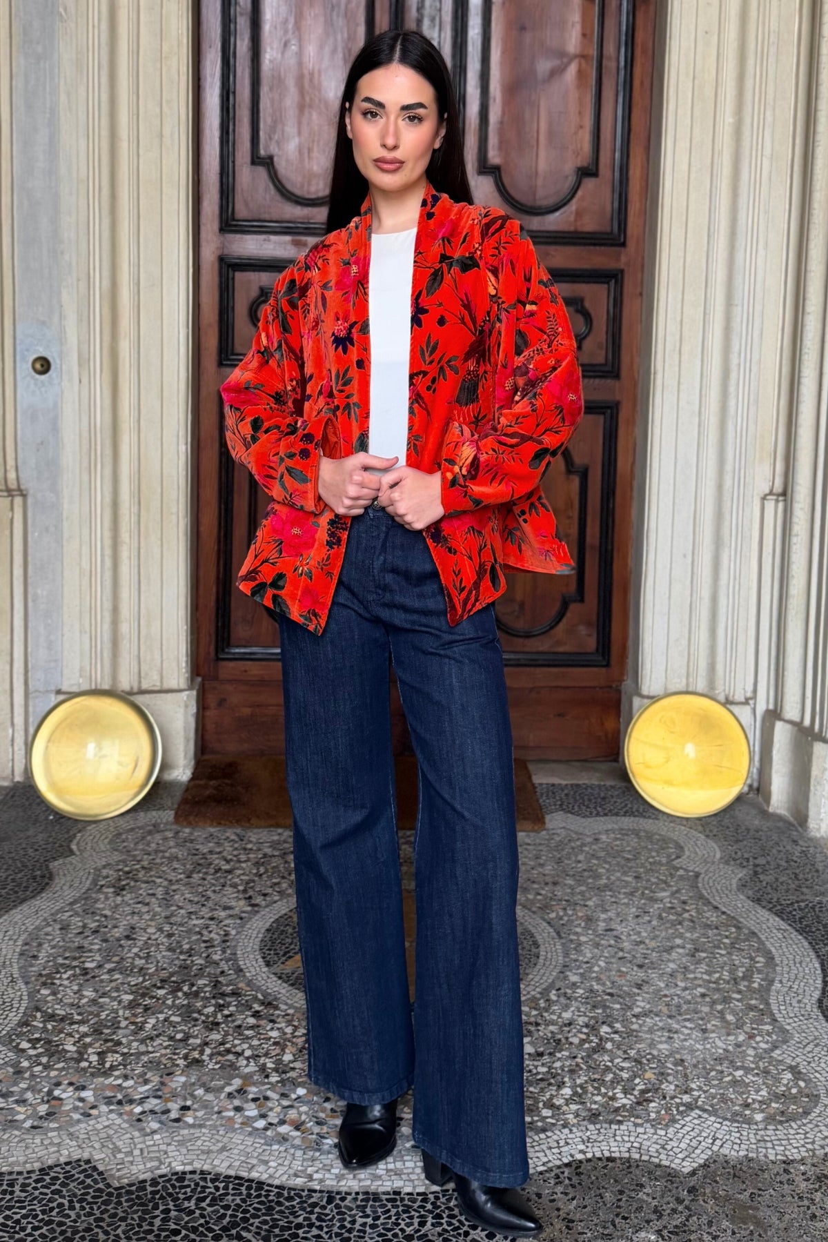 ARTEFILIA-MILANO - giacca uma velluto stampato - RAVELLO ARANCIO