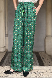 WU-SIDE - pantalone jaquard viscosa - SMERALDO