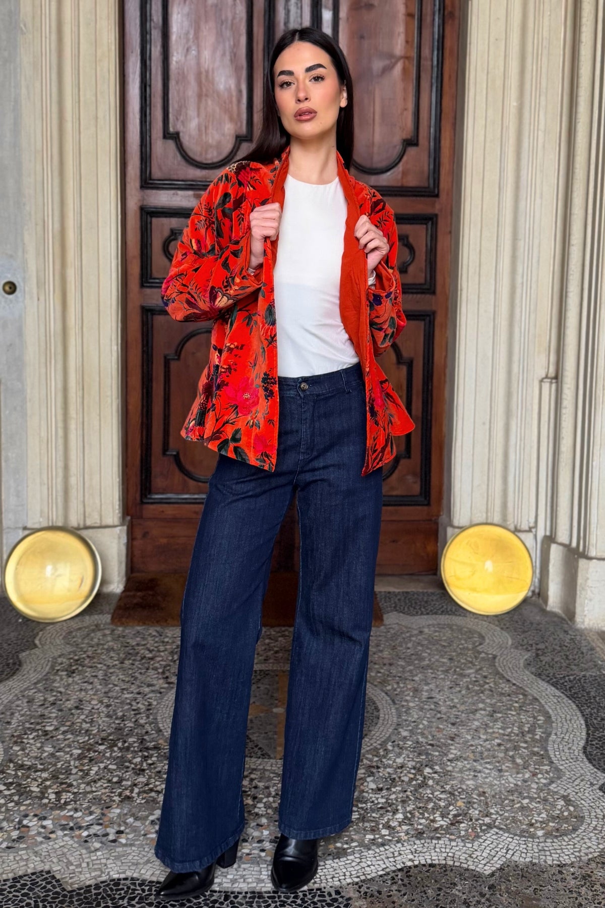 ARTEFILIA-MILANO - giacca uma velluto stampato - RAVELLO ARANCIO