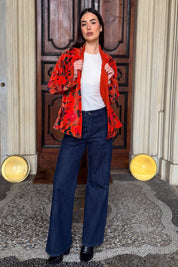 ARTEFILIA-MILANO - giacca uma velluto stampato - RAVELLO ARANCIO