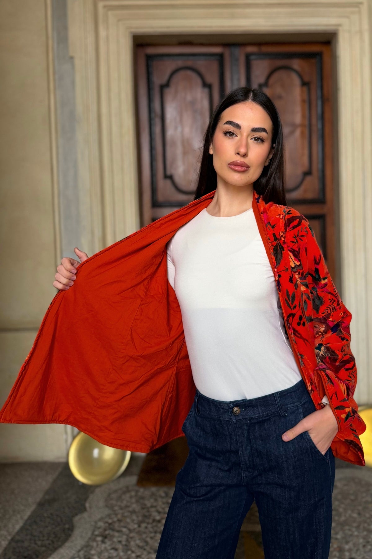 ARTEFILIA-MILANO - giacca uma velluto stampato - RAVELLO ARANCIO