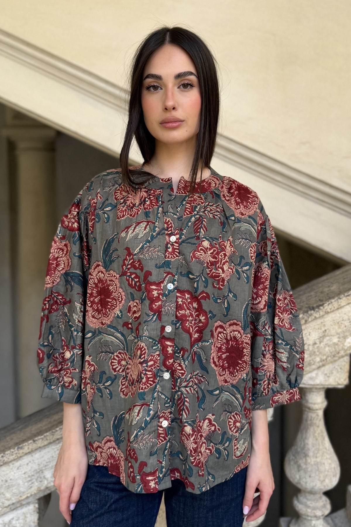 ARTEFILIA-MILANO - camicia lena in mussola di cotone - STONE IBISCUS