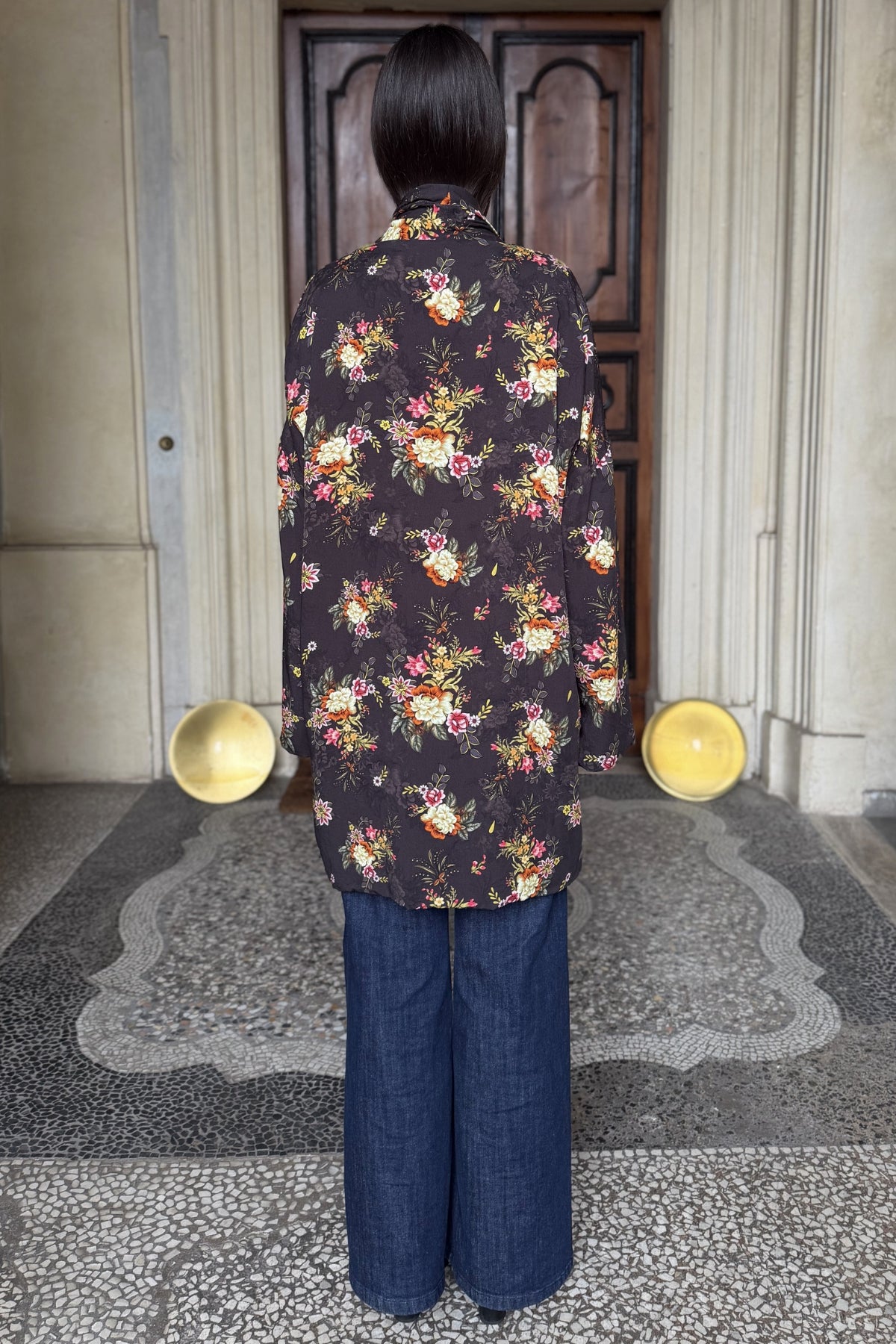 FLOW - kimono samira viscosa fantasia - BLACK FLOWER PINK