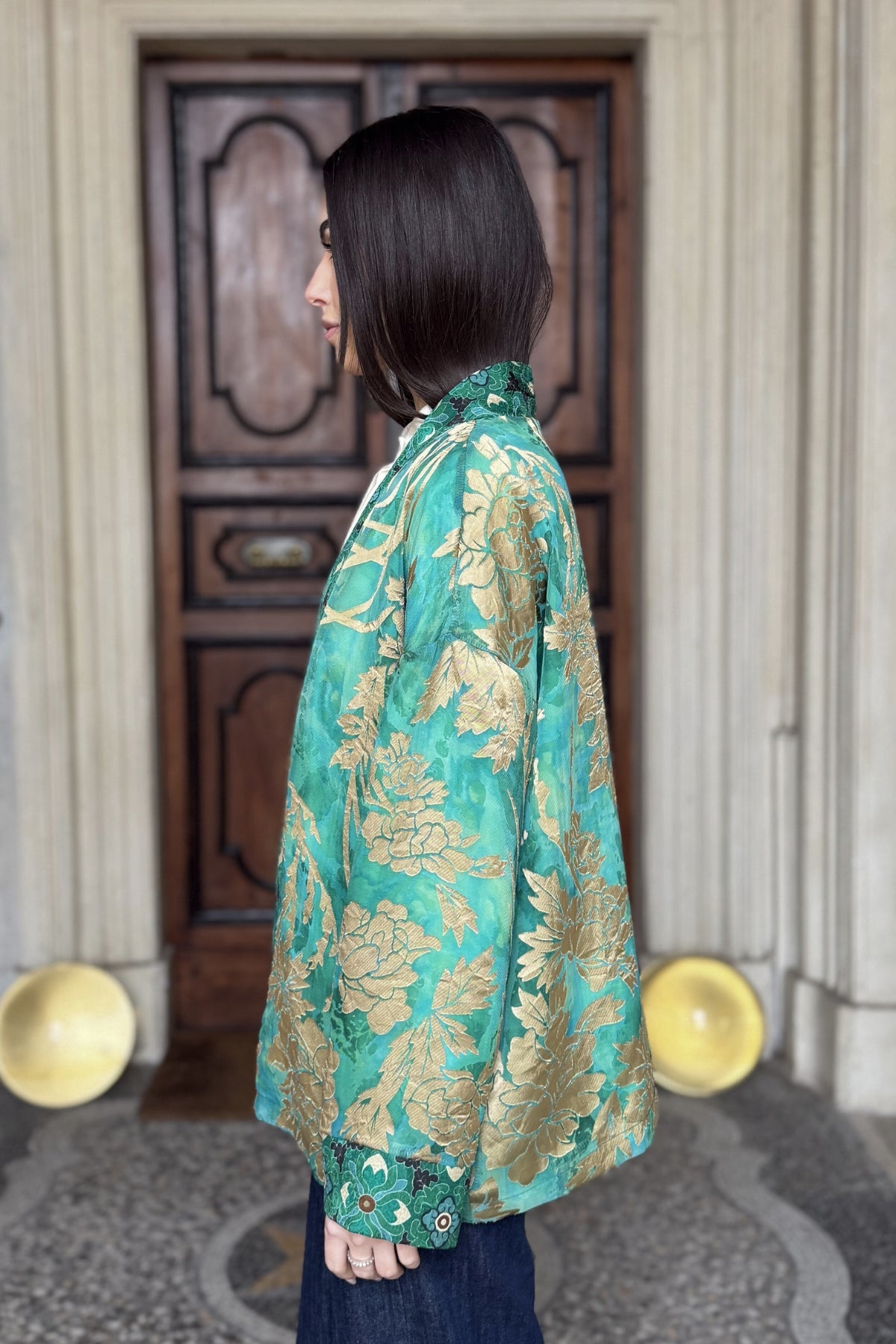 WU-SIDE - giacca kimono devore - SMERALDO