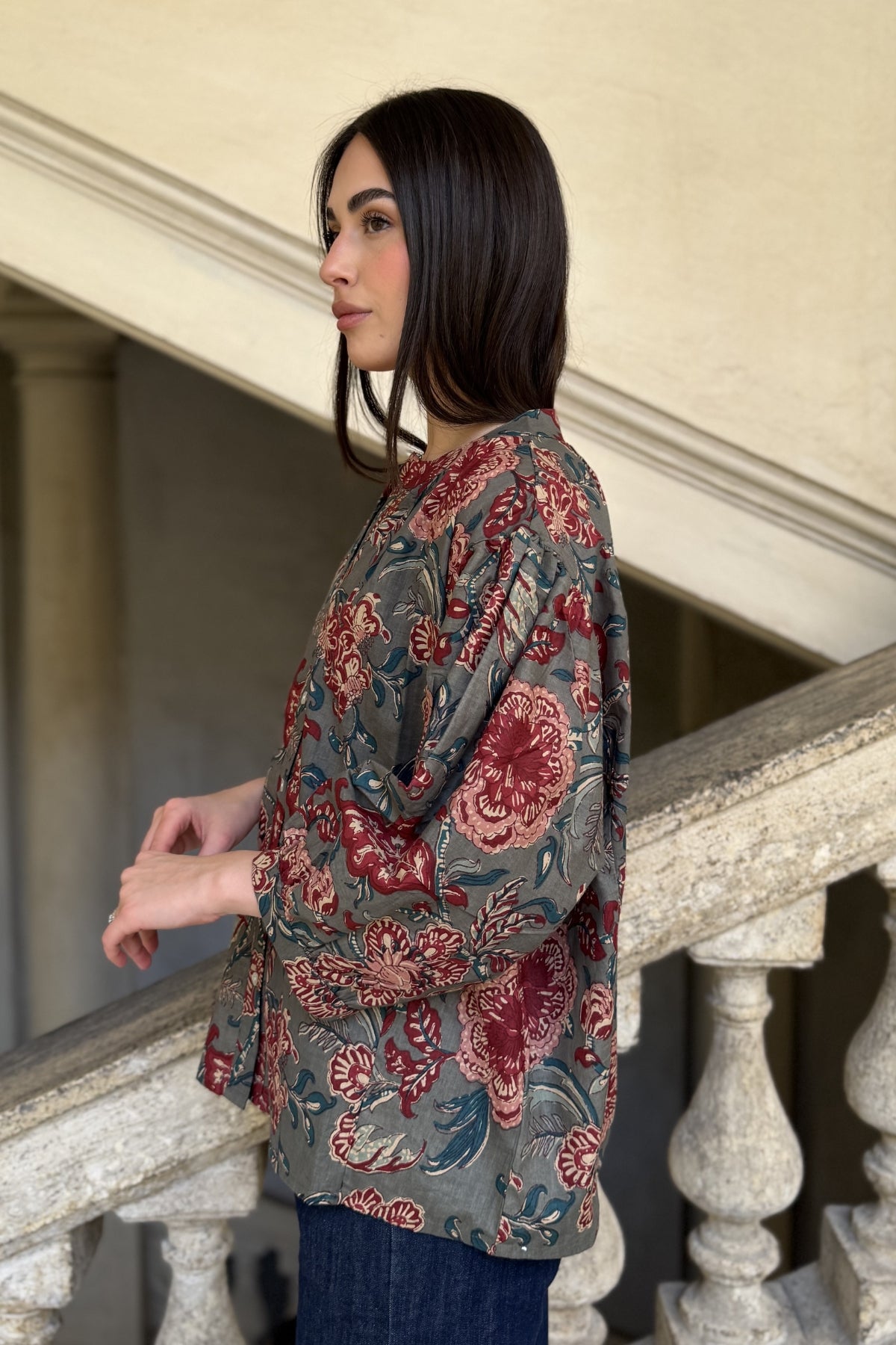 ARTEFILIA-MILANO - camicia lena in mussola di cotone - STONE IBISCUS