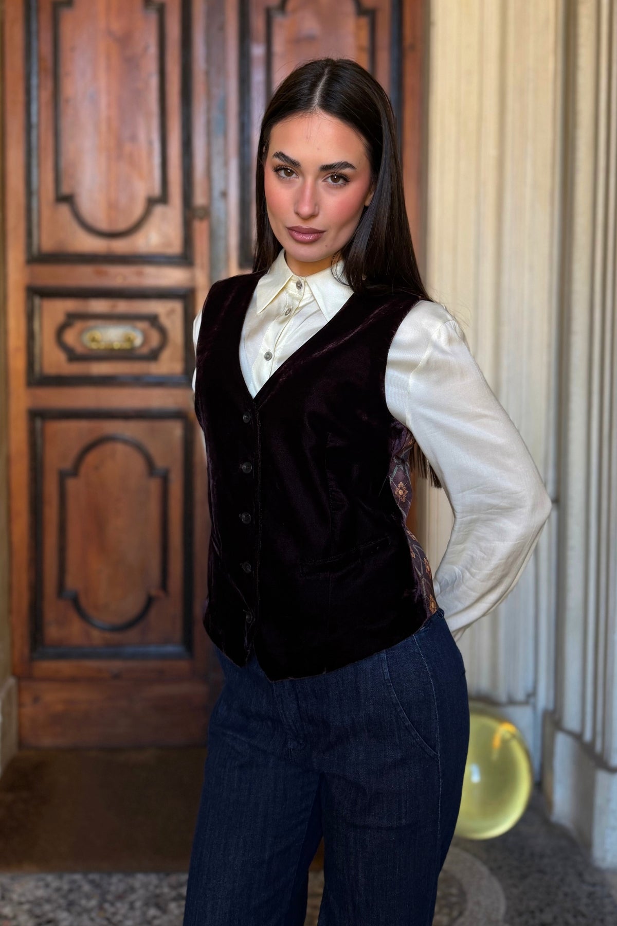 WU-SIDE - gilet velluto - CAFFE