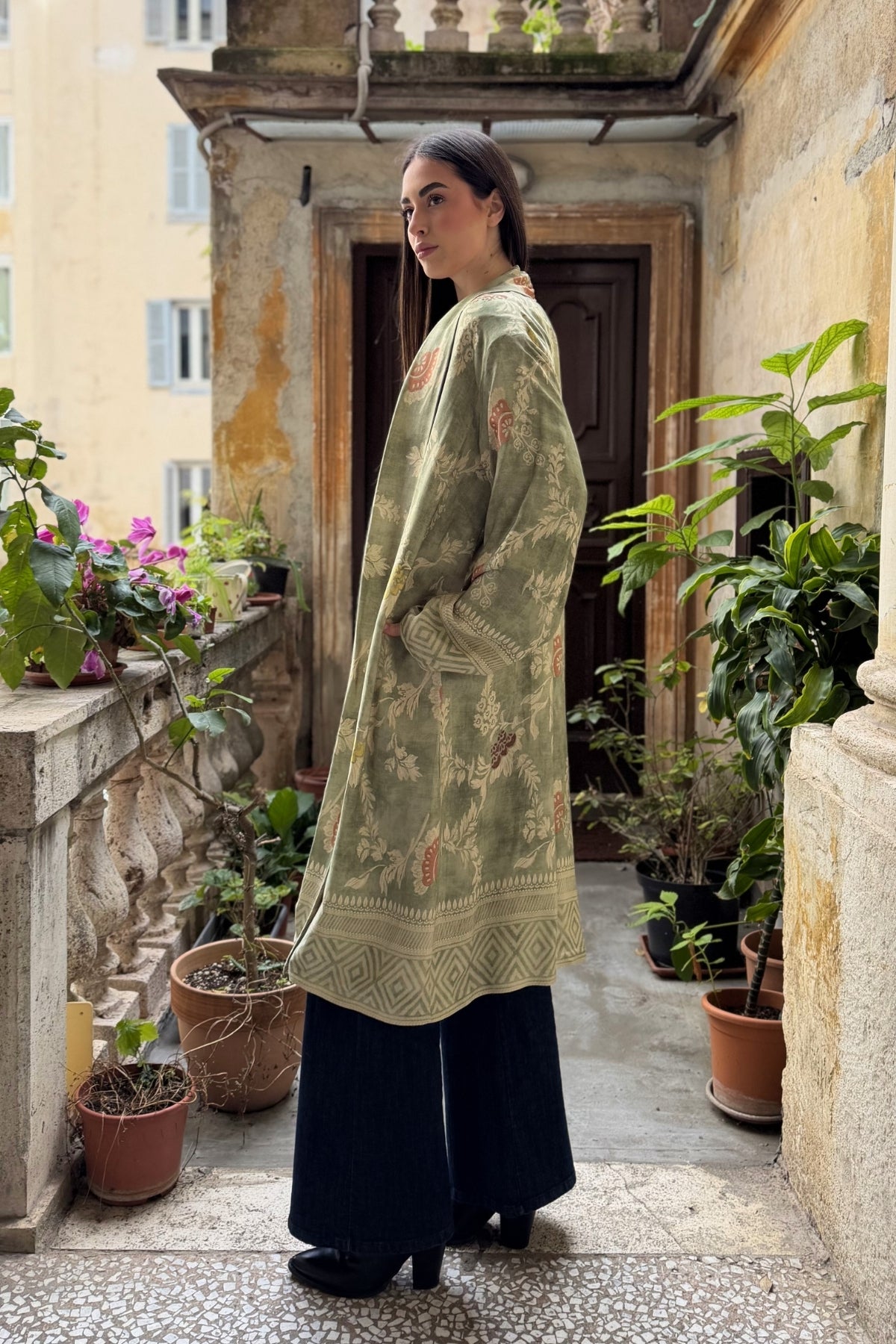 WU-SIDE - kimono mid viscosa - VERDE SALVIA