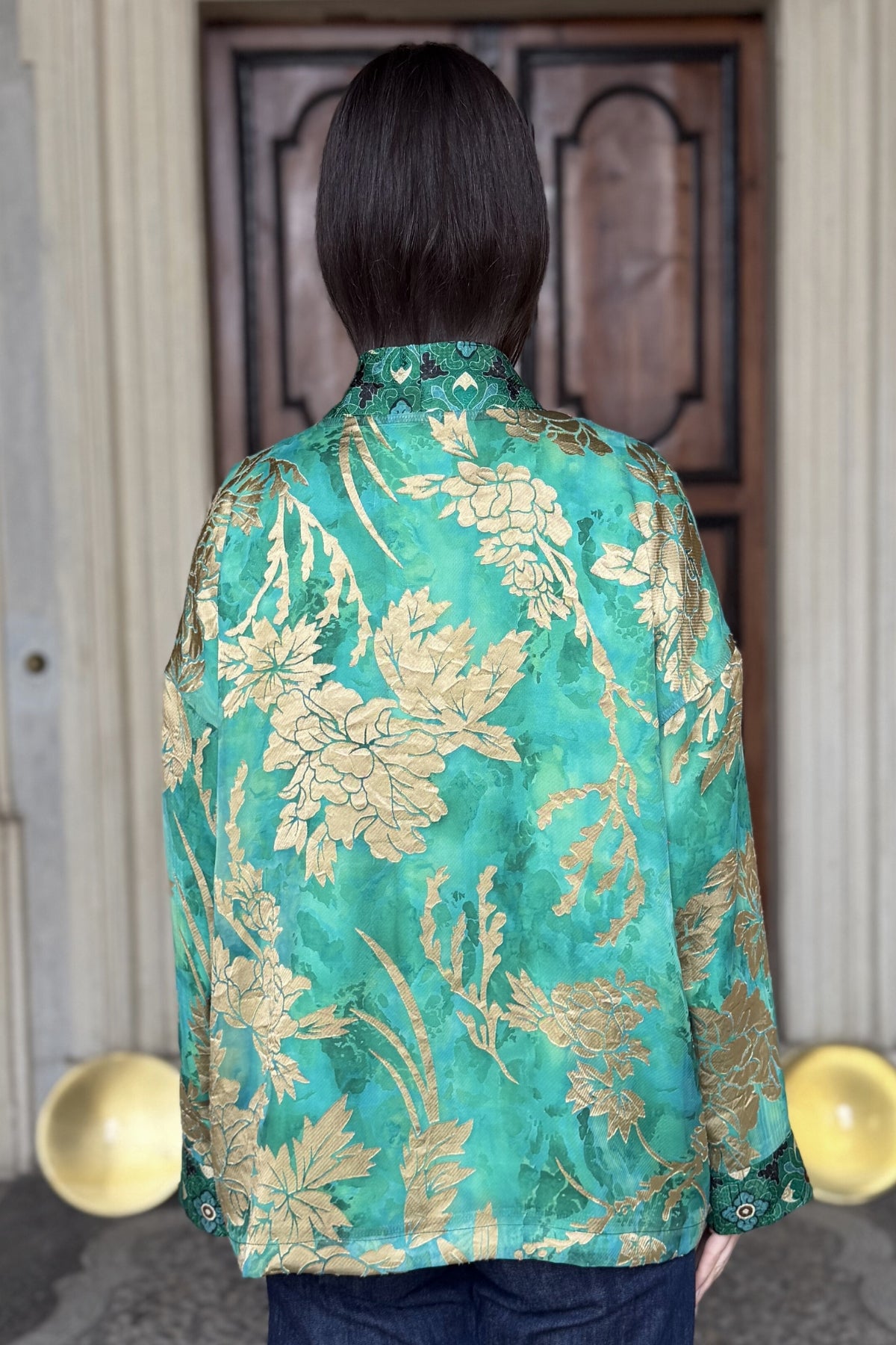 WU-SIDE - giacca kimono devore - SMERALDO