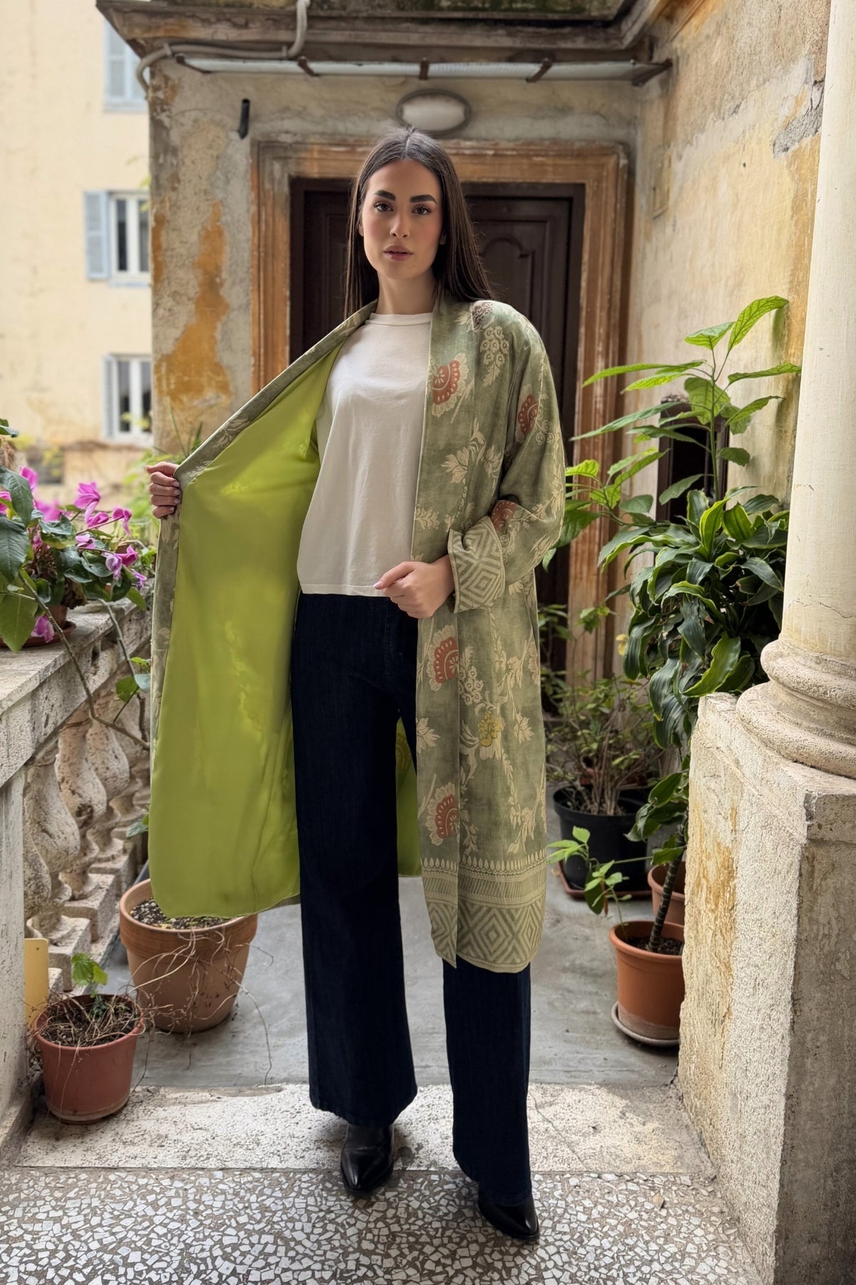 WU-SIDE - kimono mid viscosa - VERDE SALVIA