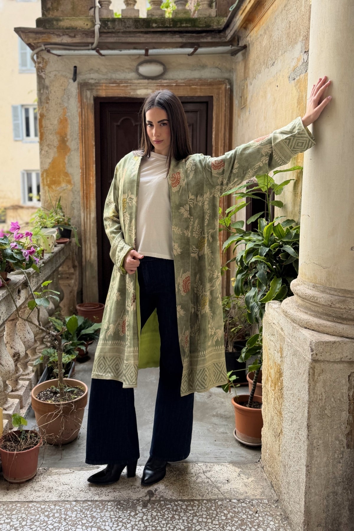 WU-SIDE - kimono mid viscosa - VERDE SALVIA