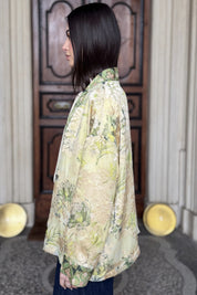 WU-SIDE - giacca kimono devore - CREMA VERDE