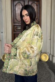 WU-SIDE - giacca kimono devore - CREMA VERDE