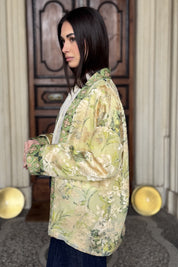 WU-SIDE - giacca kimono devore - CREMA VERDE