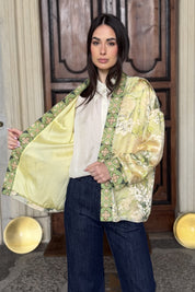 WU-SIDE - giacca kimono devore - CREMA VERDE