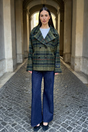 WU-SIDE - cappotto check - MILITARE BLUE