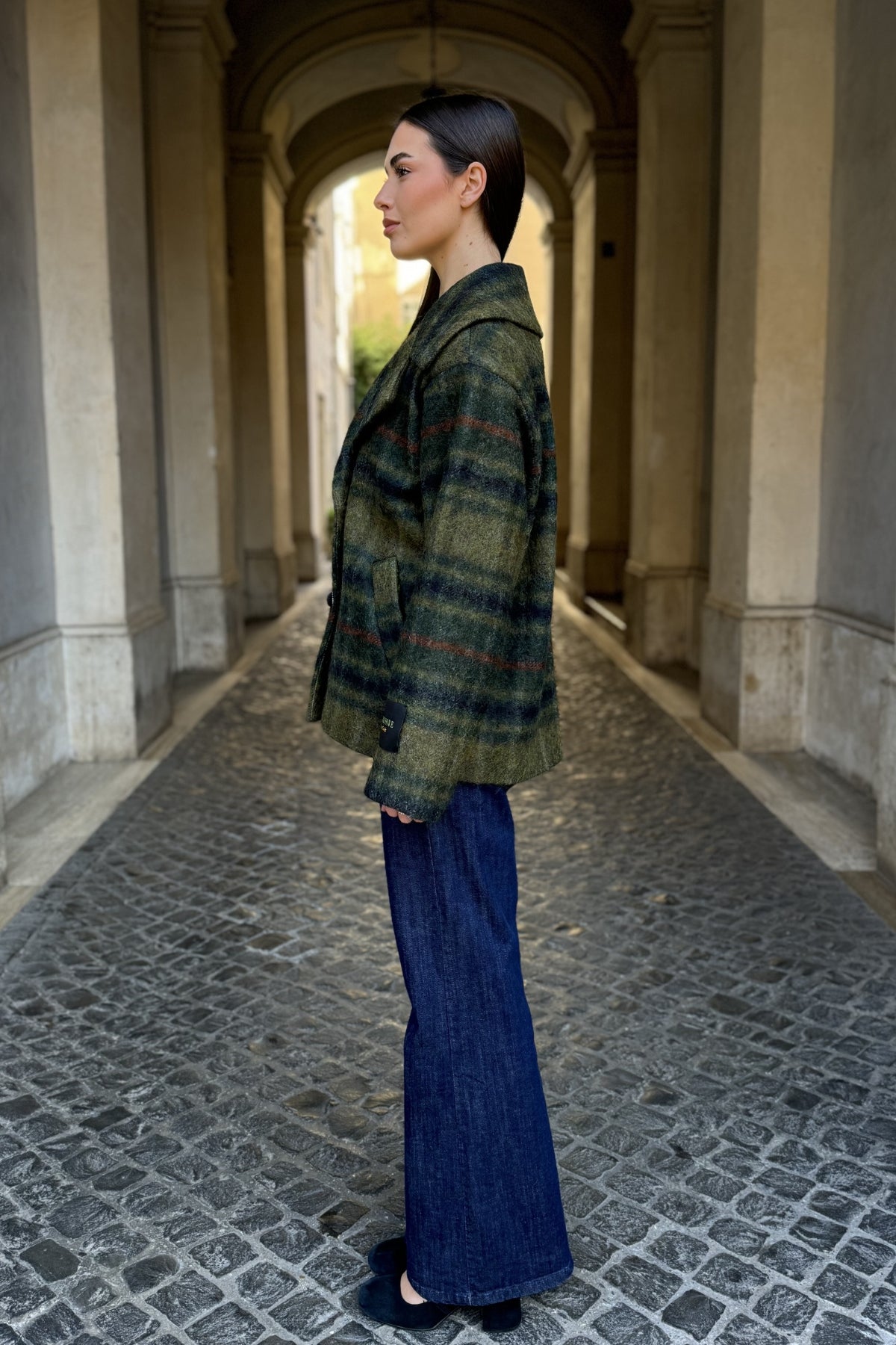 WU-SIDE - cappotto check - MILITARE BLUE