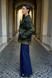 WU-SIDE - cappotto check - MILITARE BLUE