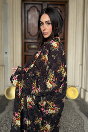 FLOW - kimono samira viscosa fantasia - BLACK FLOWER PINK